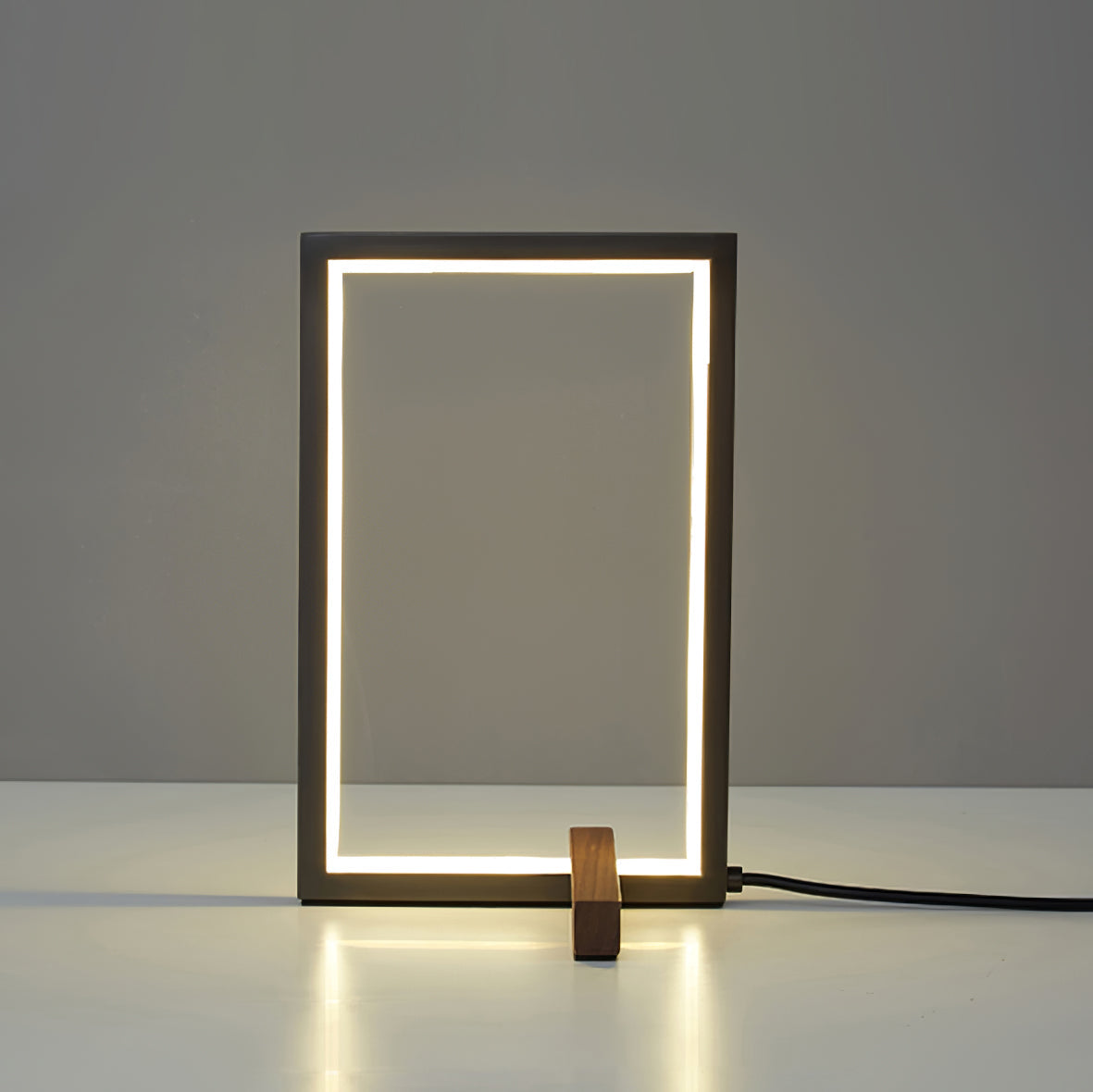 Modern LED Table Lamp Copper Frame with Walnut Accents - Product detail 7