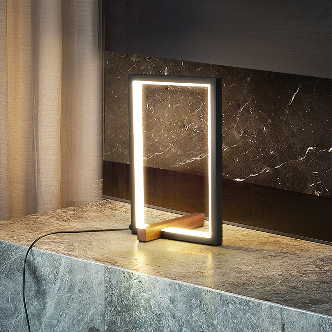 Modern LED Table Lamp Copper Frame with Walnut Accents - Product detail 4