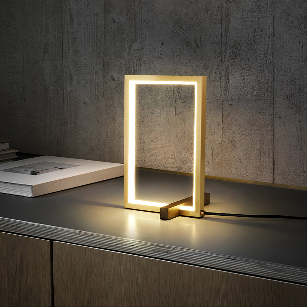 Modern LED Table Lamp Copper Frame with Walnut Accents - Product detail 5