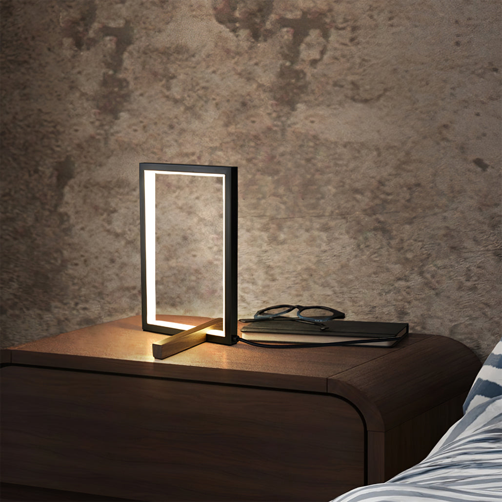 Modern LED Table Lamp Copper Frame with Walnut Accents - Product detail 6
