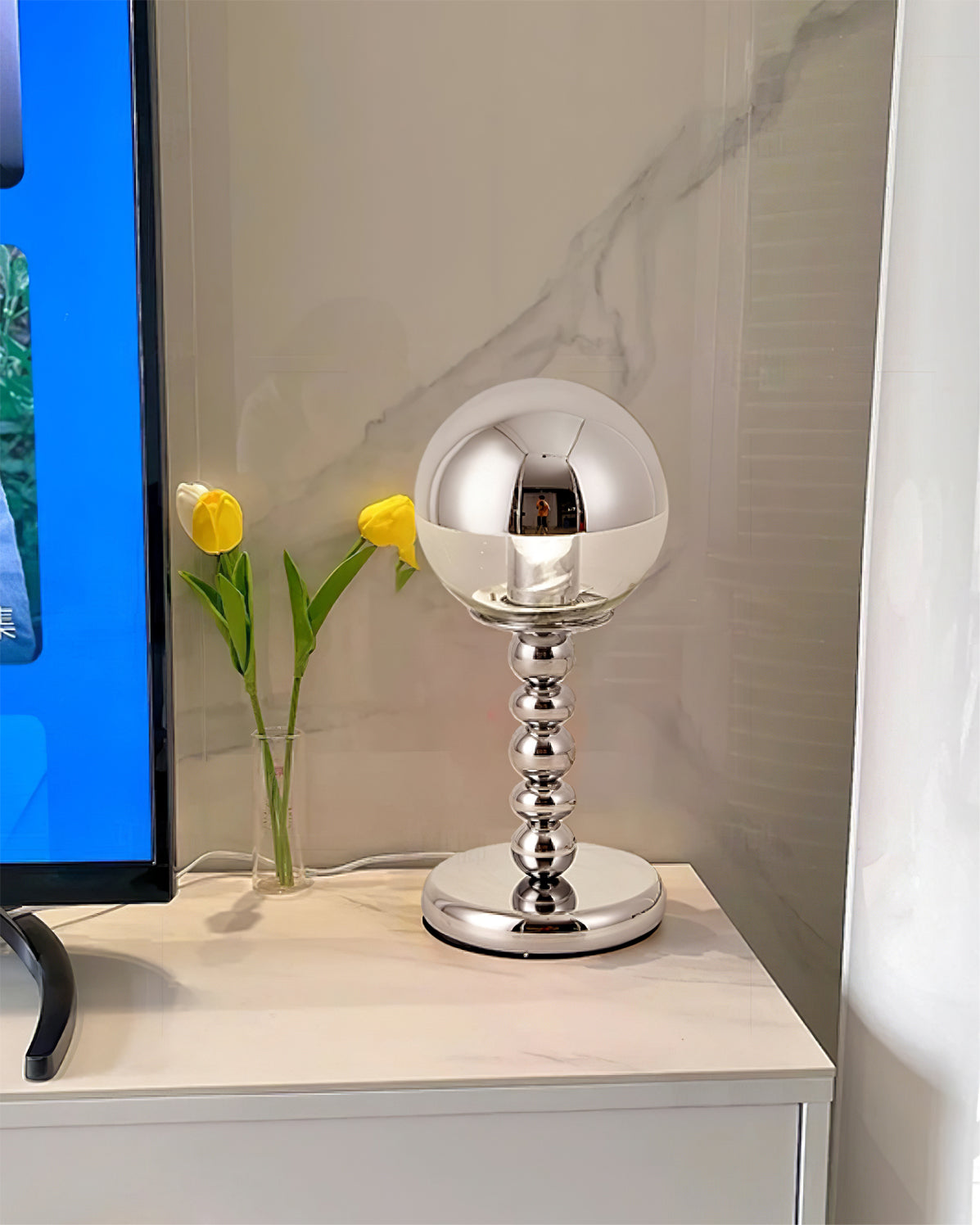 Modern Chrome Table Lamp Mirrored Glass Ball Design - Product detail 12