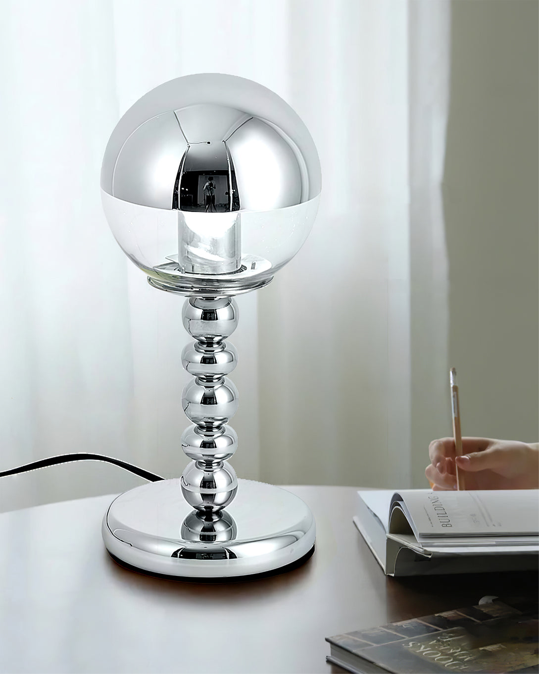 Modern Chrome Table Lamp Mirrored Glass Ball Design - Product detail 14