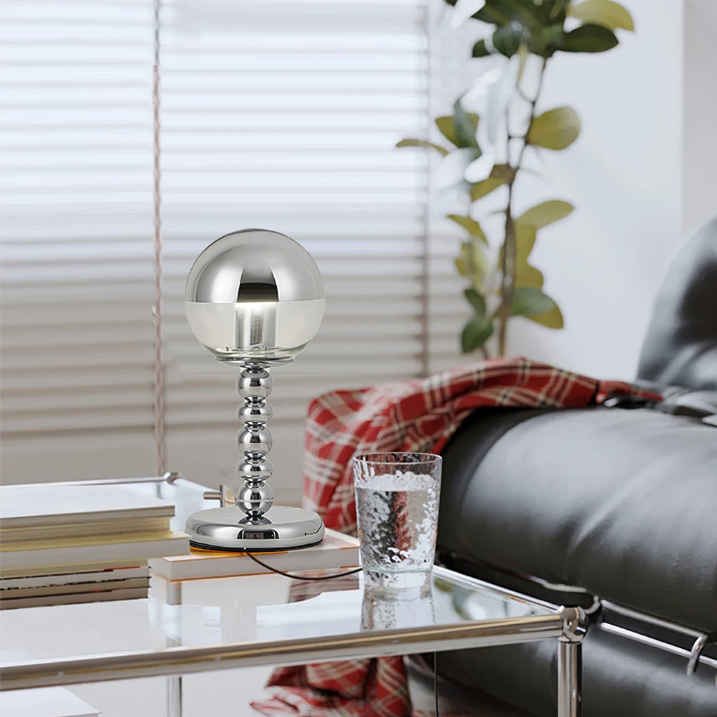 Modern Chrome Table Lamp Mirrored Glass Ball Design - Detailed view
