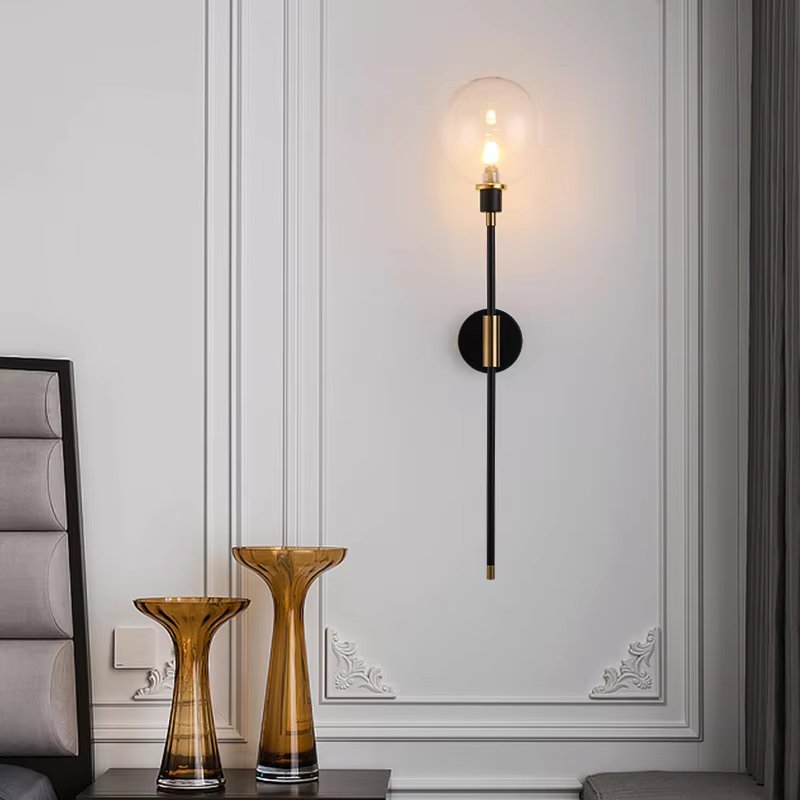 Modern Glass Wall Light Black Metal and Globe Design - Product detail 4