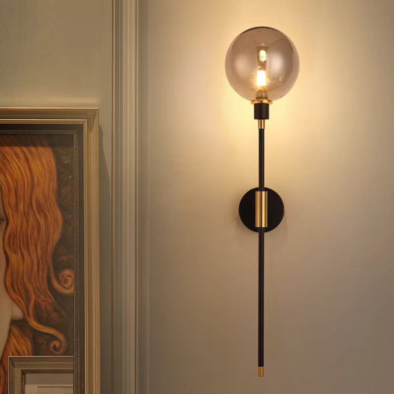 Modern Glass Wall Light Black Metal and Globe Design - Product showcase