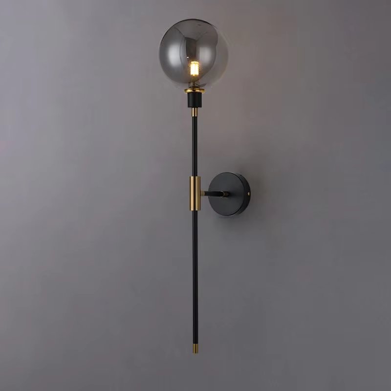Modern Glass Wall Light Black Metal and Globe Design - Detailed view
