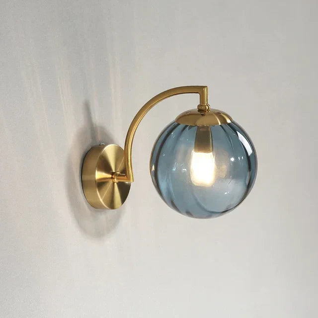 Modern Glass Wall Lamp Pink Globe Brass Sconce - Product detail 8