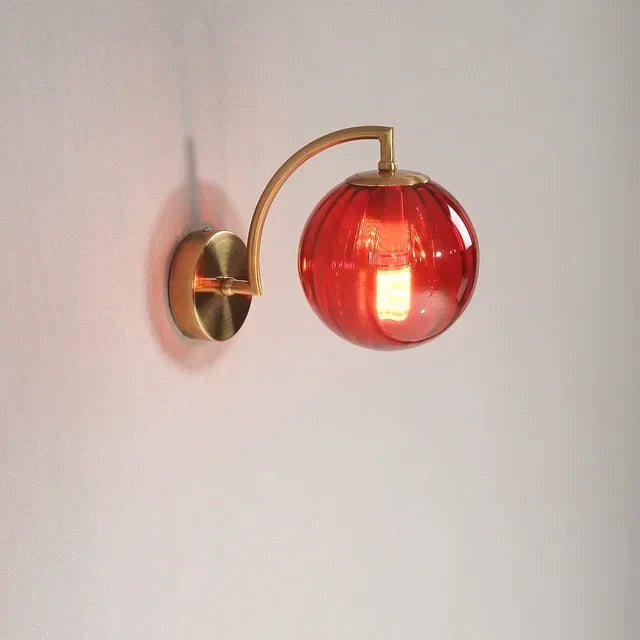 Modern Glass Wall Lamp Pink Globe Brass Sconce - Product detail 10
