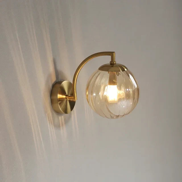 Modern Glass Wall Lamp Pink Globe Brass Sconce - Product detail 7