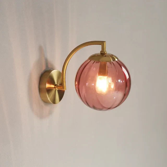 Modern Glass Wall Lamp Pink Globe Brass Sconce - Product detail 6