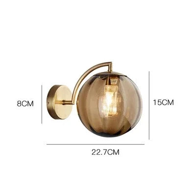 Modern Glass Wall Lamp Pink Globe Brass Sconce - Product detail 5