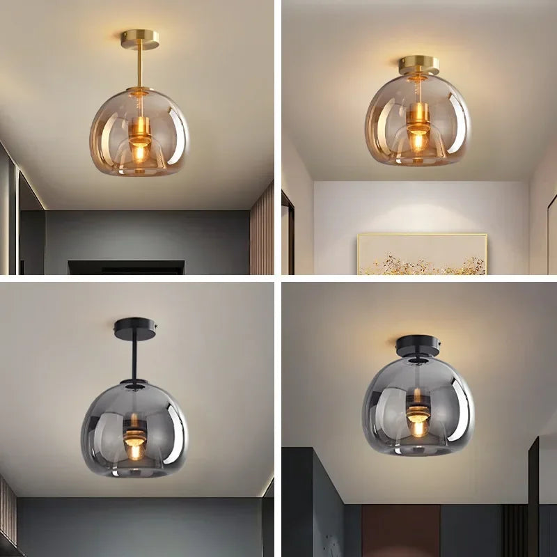 Modern Glass Ceiling Light Smoke Globe Shade - Detailed view