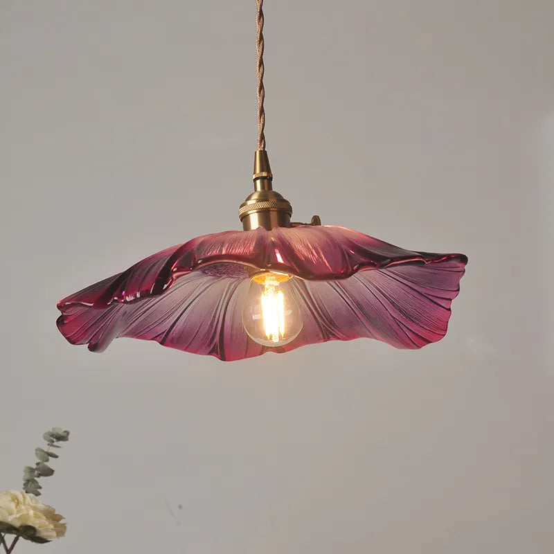 Floral Pendant Light Rose Glass Petal Design - Product showcase