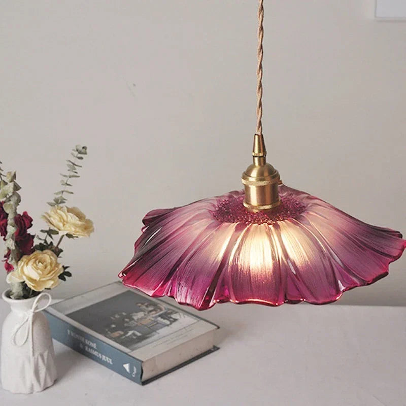 Floral Pendant Light Rose Glass Petal Design - Product example