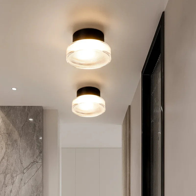 Modern Ceiling Light Glass Drum Shade With Black Trim - Product showcase