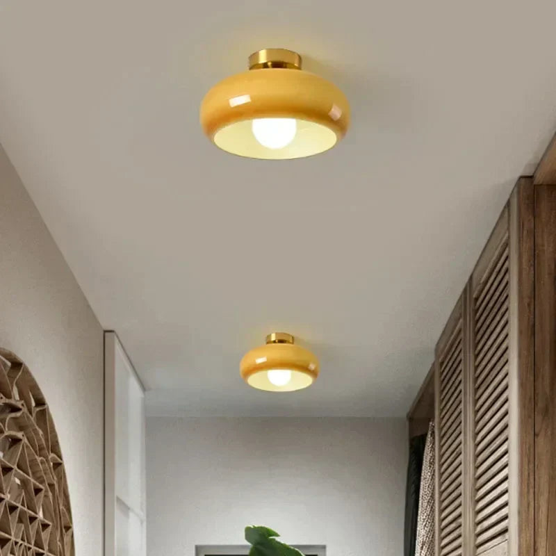 Modern Glass Ceiling Light Yellow Dome LED Fixture - Product showcase