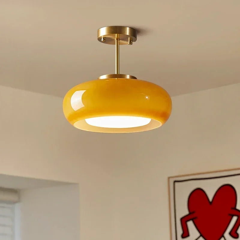 Modern Glass Ceiling Light Yellow Dome LED Fixture - Product example
