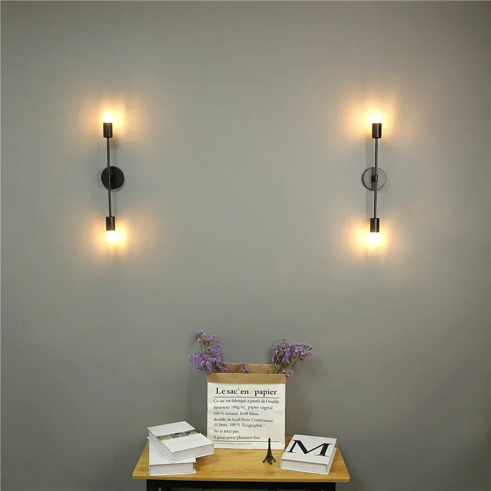 Modern Twin Wall Sconce  Black Metal Linear Design - Detailed view