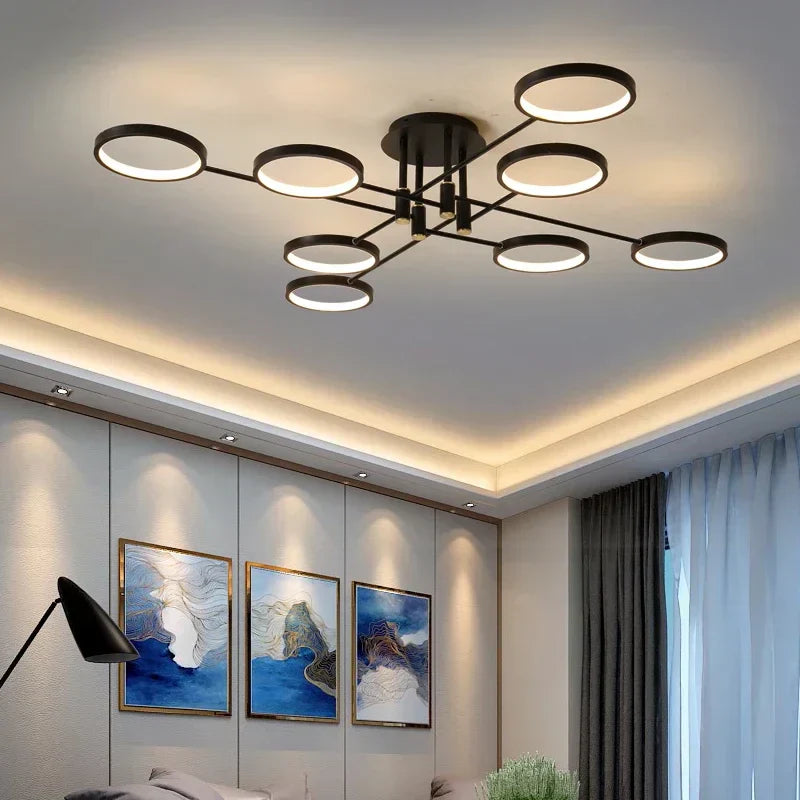 Modern LED Ceiling Light 8-Ring Geometric Design - Detailed view