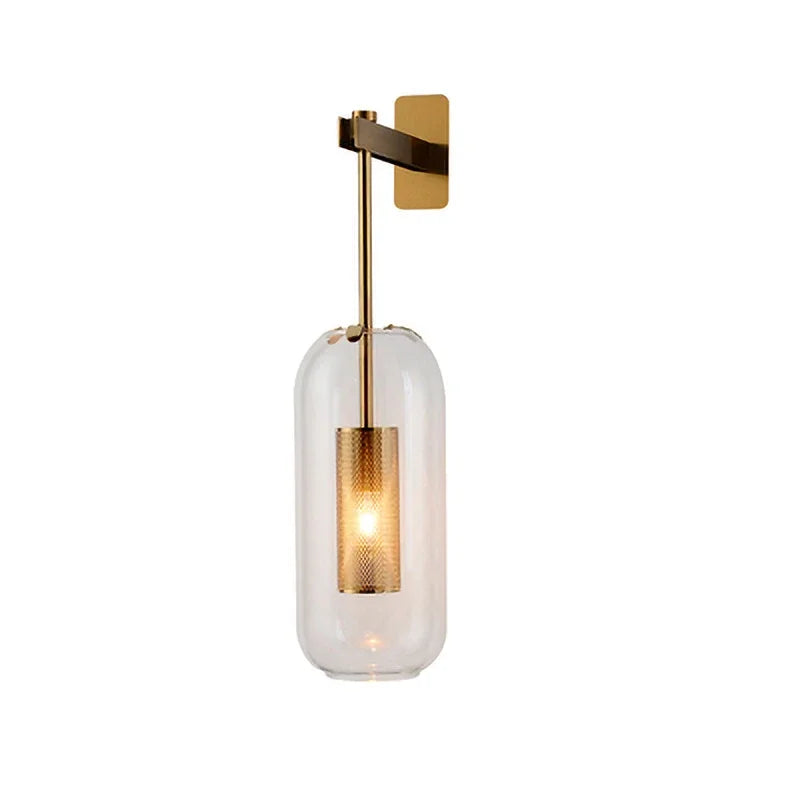 Modern Glass Wall Light Brass Cylinder Sconce - Product detail 6