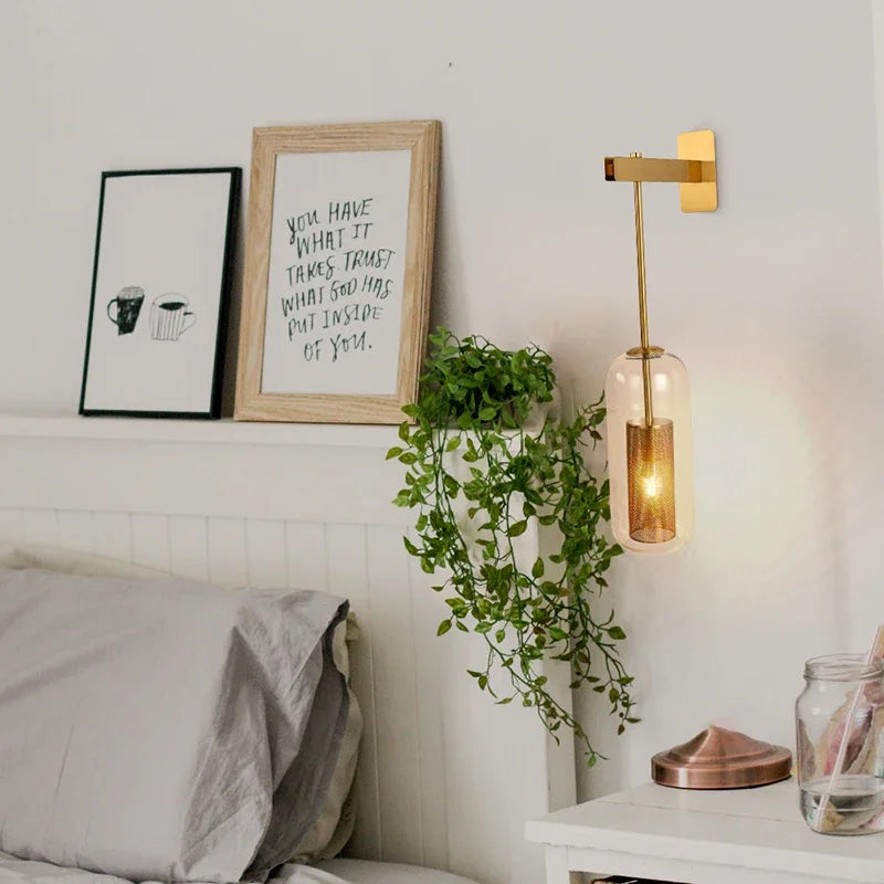 Modern Glass Wall Light Brass Cylinder Sconce - Product showcase