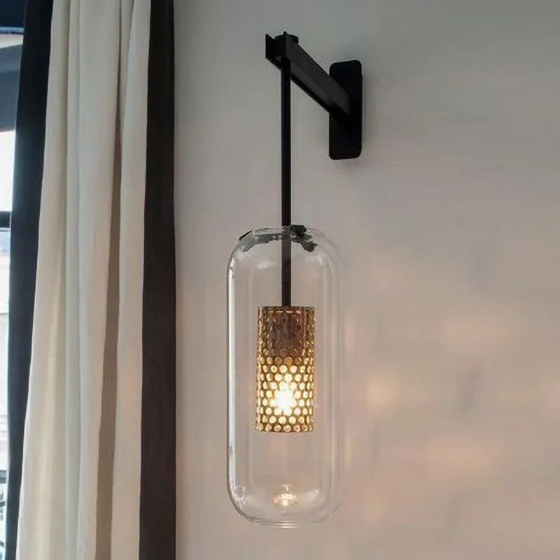 Modern Glass Wall Light Brass Cylinder Sconce - Product example