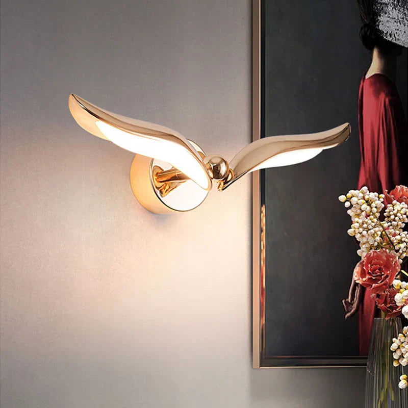 Modern Seagull Wall Light Golden Metal Bird Design - Product example