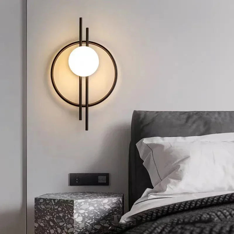 Modern Circle Wall Light Black Metal Frame With Glass Globe - Product example
