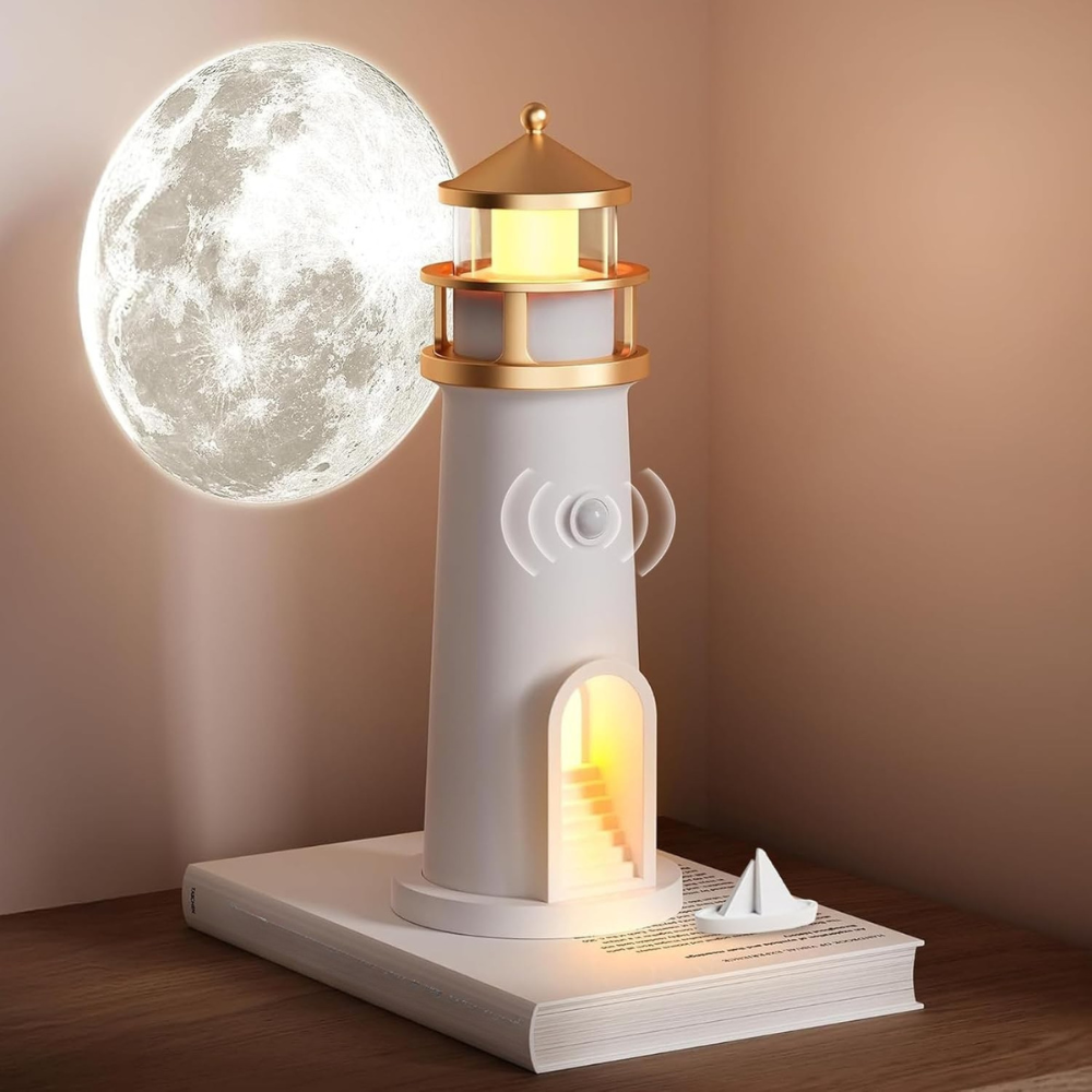 Lighthouse Moon Lamp 3D Projection Night Light With Bluetooth Speaker - Product showcase