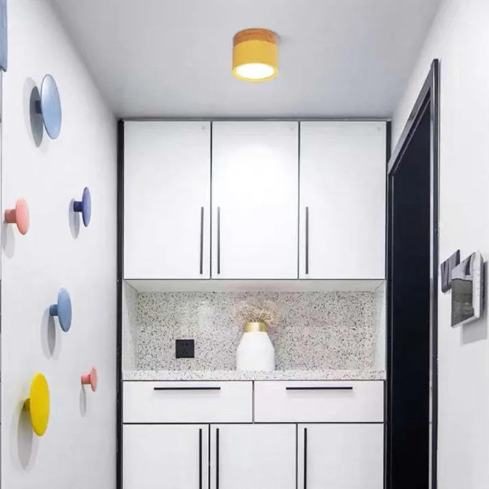 Modern LED Ceiling Light  Wood Trim Black Cylinder - Product detail 13