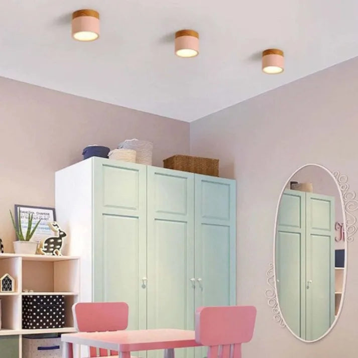 Modern LED Ceiling Light  Wood Trim Black Cylinder - Product detail 8