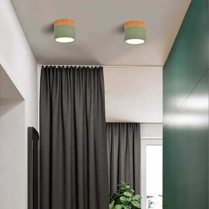 Modern LED Ceiling Light  Wood Trim Black Cylinder - Product detail 10