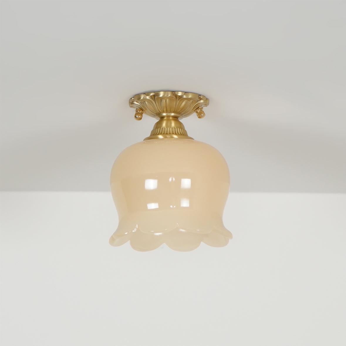 Vintage Ceiling Light Brass Beige Glass Tulip Shade - Product detail 13