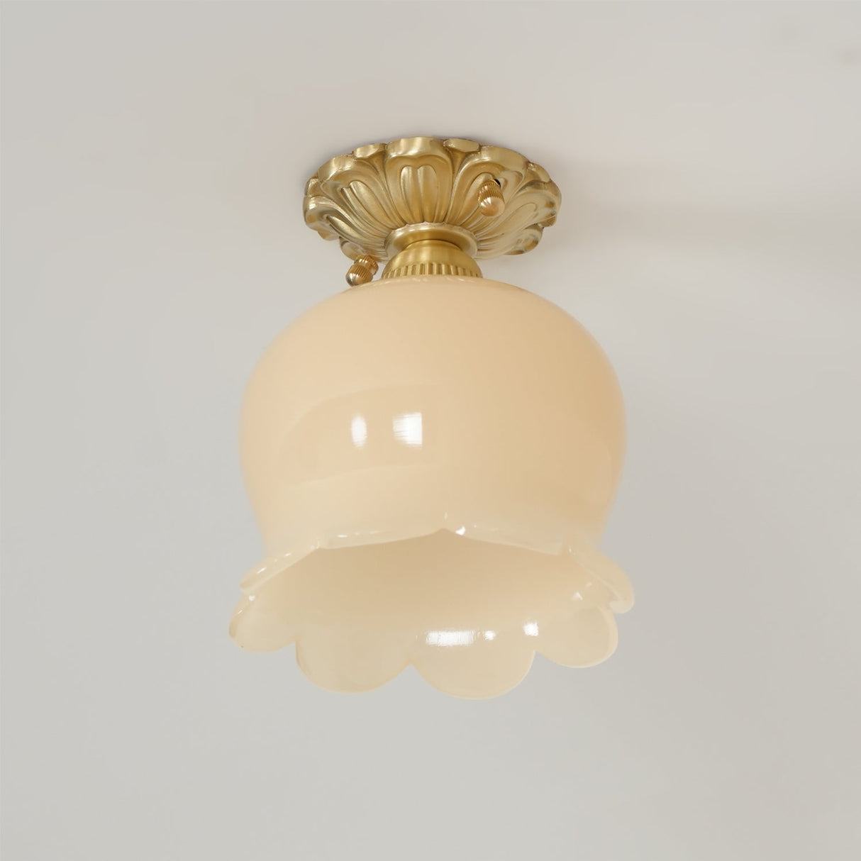 Vintage Ceiling Light Brass Beige Glass Tulip Shade - Product detail 15