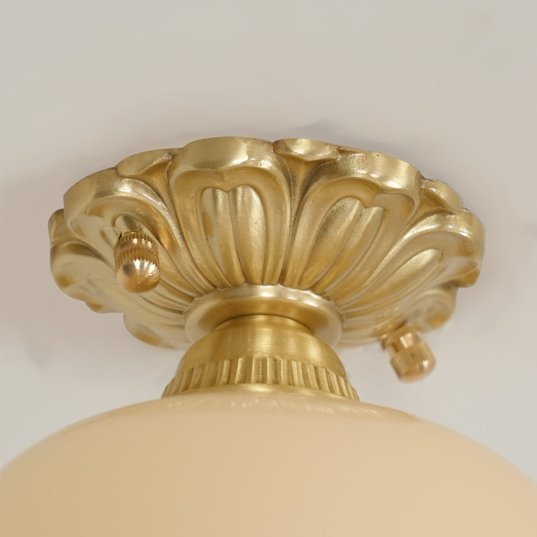 Vintage Ceiling Light Brass Beige Glass Tulip Shade - Product detail 16