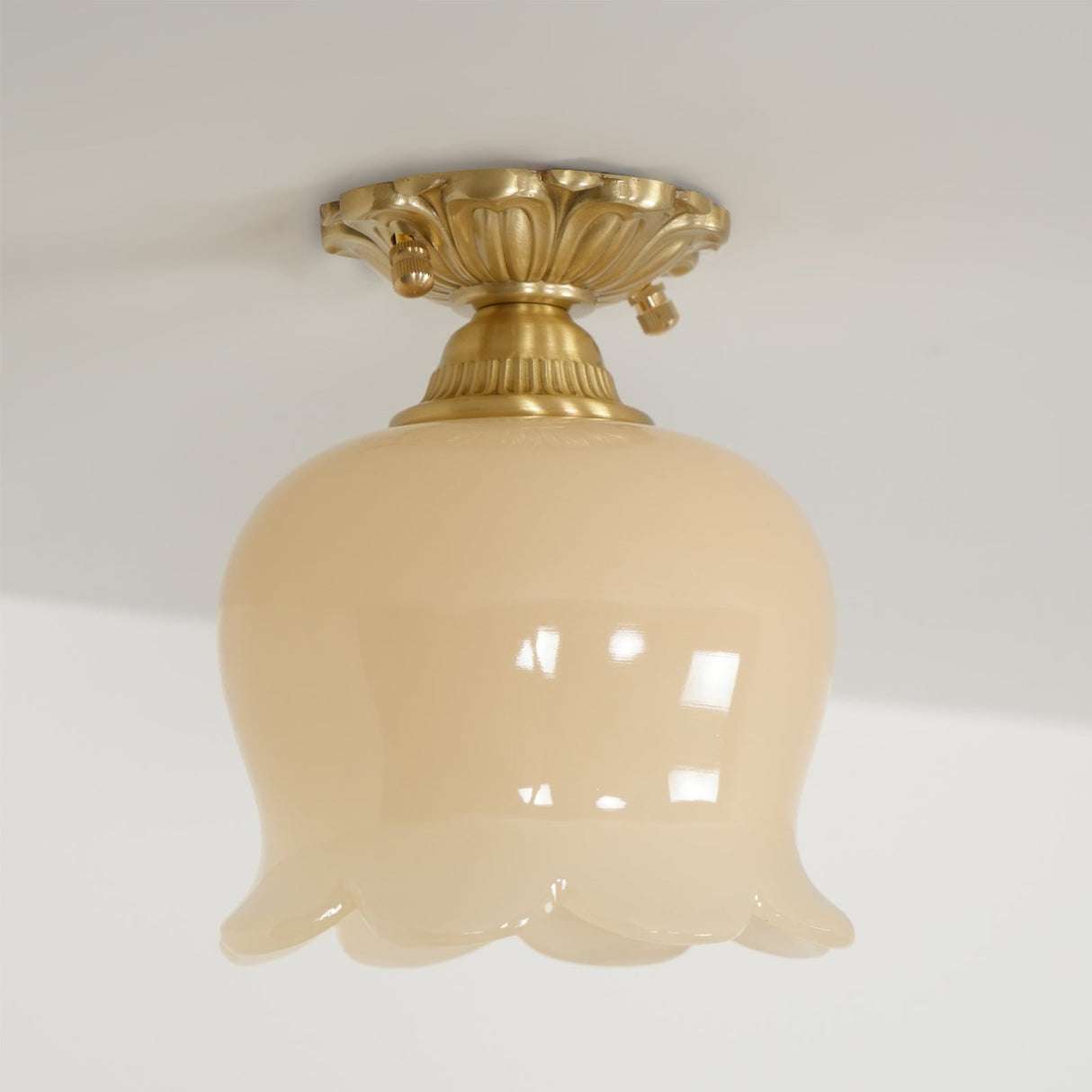 Vintage Ceiling Light Brass Beige Glass Tulip Shade - Product detail 14