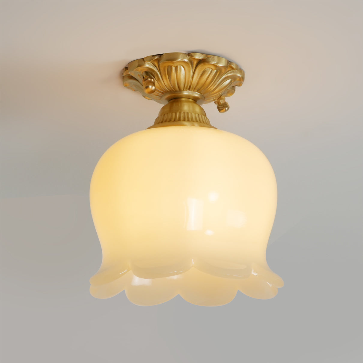 Vintage Ceiling Light Brass Beige Glass Tulip Shade - Product detail 12