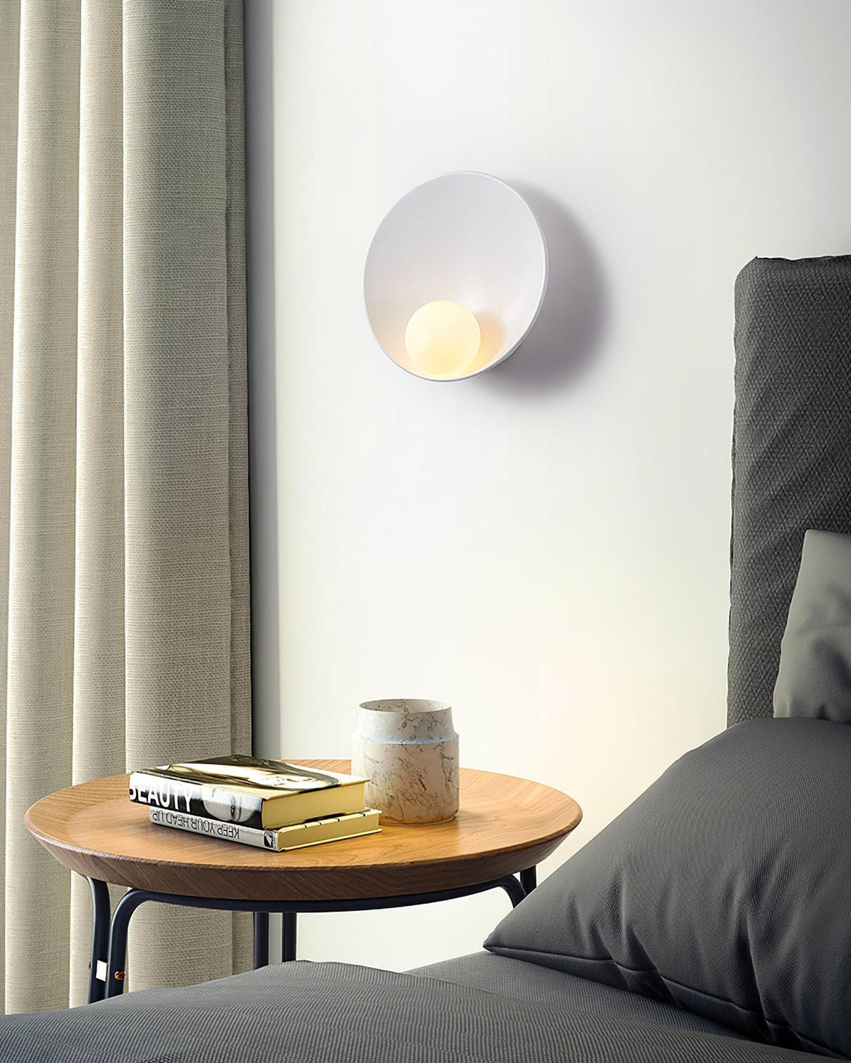 Nordic Wall Light Round Metal Sconce with Ambient Glow - Detailed view