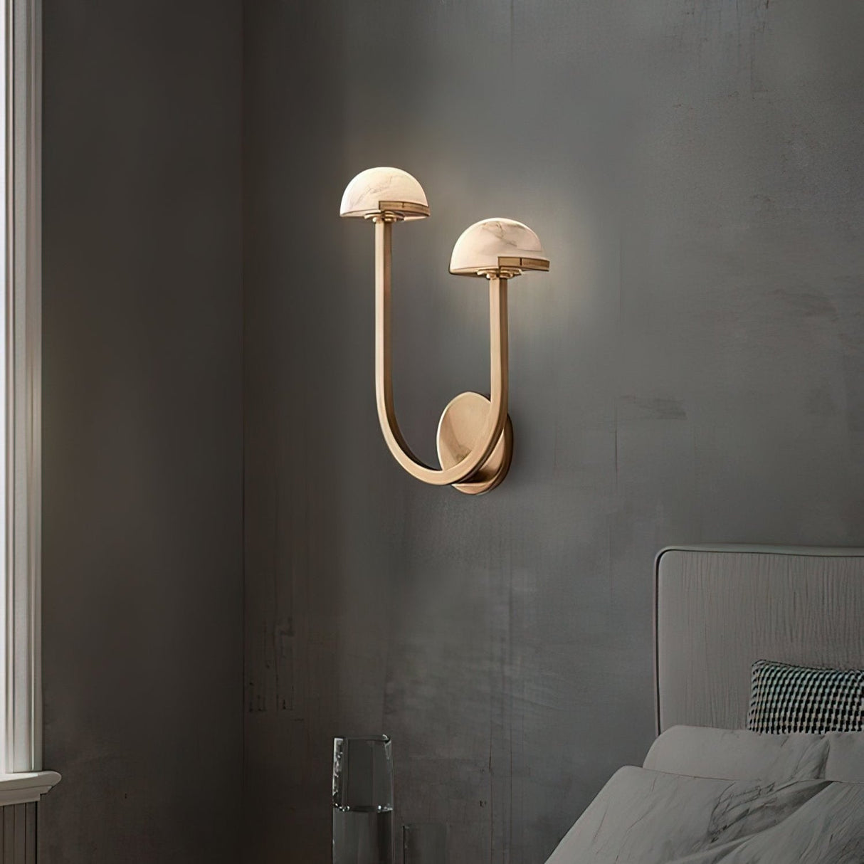 Modern Mushroom Wall Light Brass and Alabaster Dual Sconce - Product detail 7