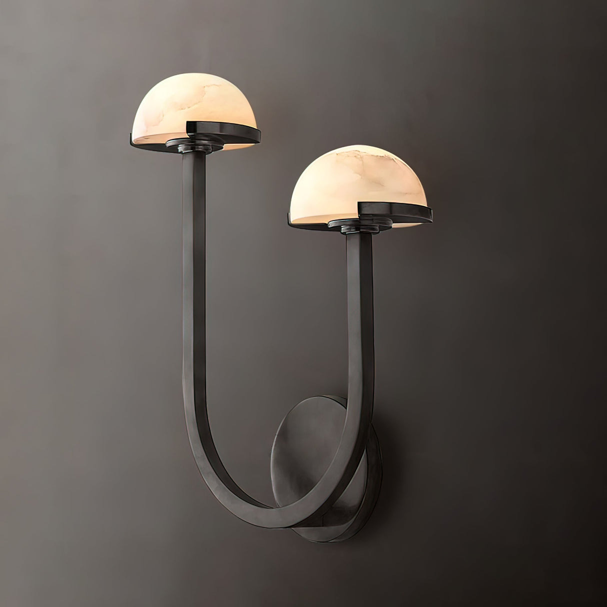 Modern Mushroom Wall Light Brass and Alabaster Dual Sconce - Product detail 4