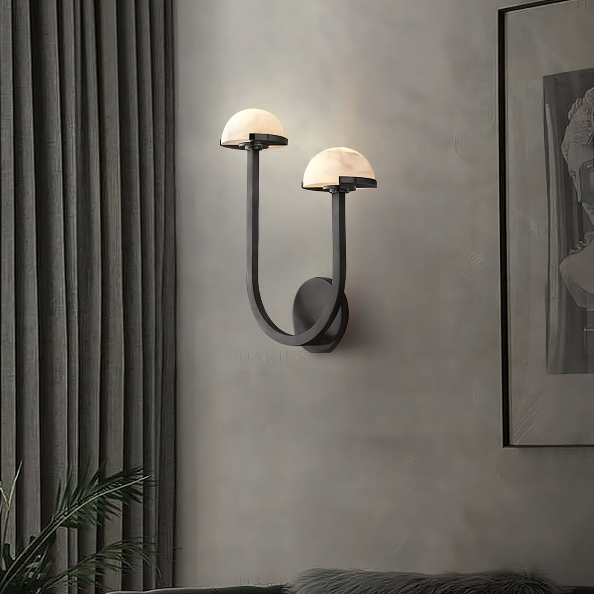 Modern Mushroom Wall Light Brass and Alabaster Dual Sconce - Product detail 6