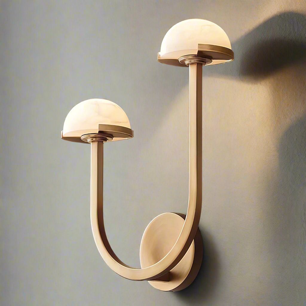 Modern Mushroom Wall Light Brass and Alabaster Dual Sconce - Product detail 5