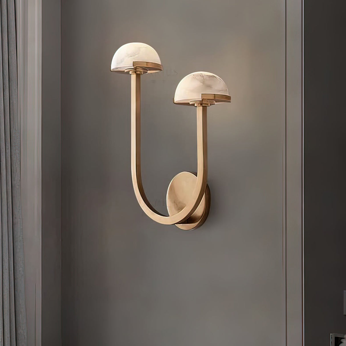 Modern Mushroom Wall Light Brass and Alabaster Dual Sconce - Product example