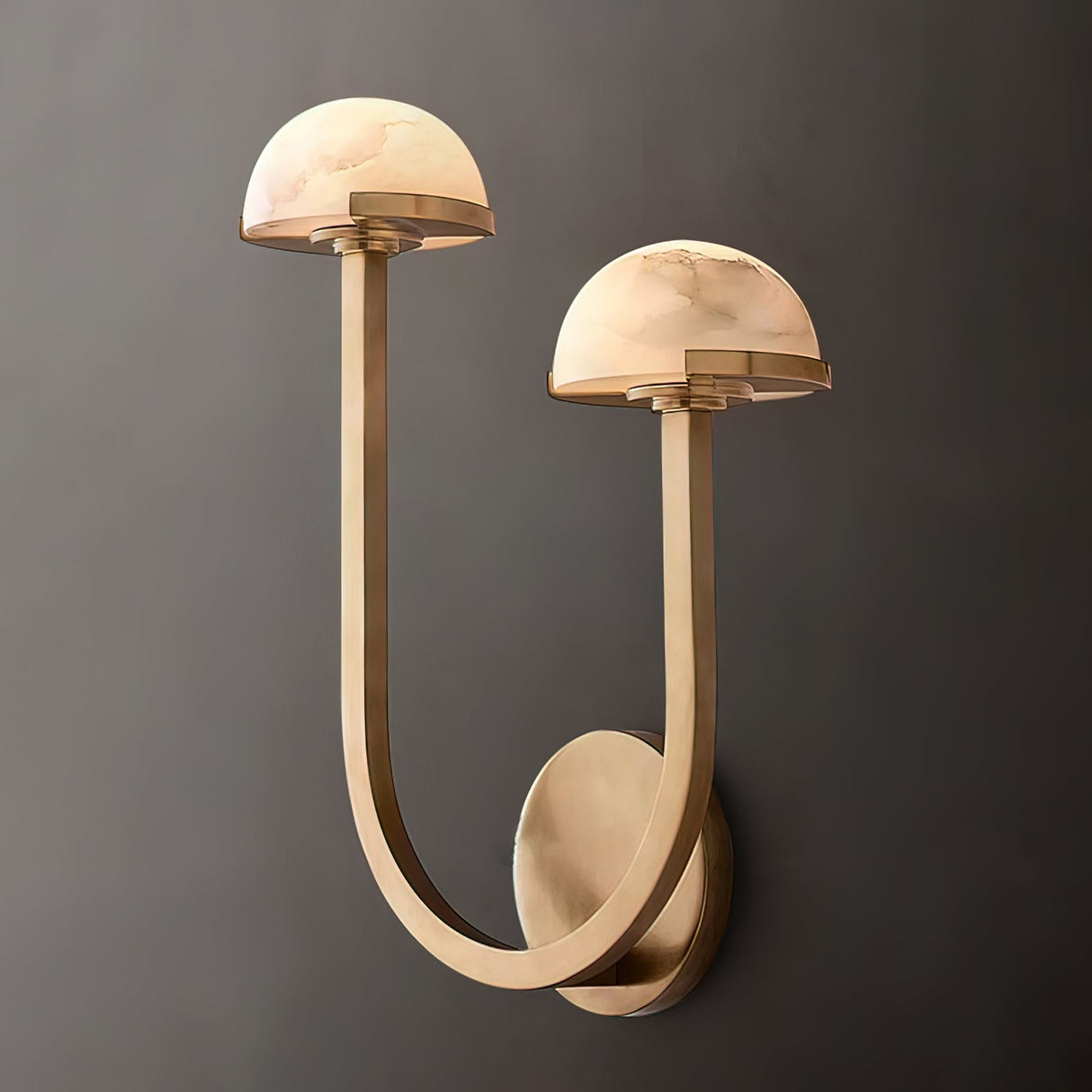 Modern Mushroom Wall Light Brass and Alabaster Dual Sconce - Product detail 8