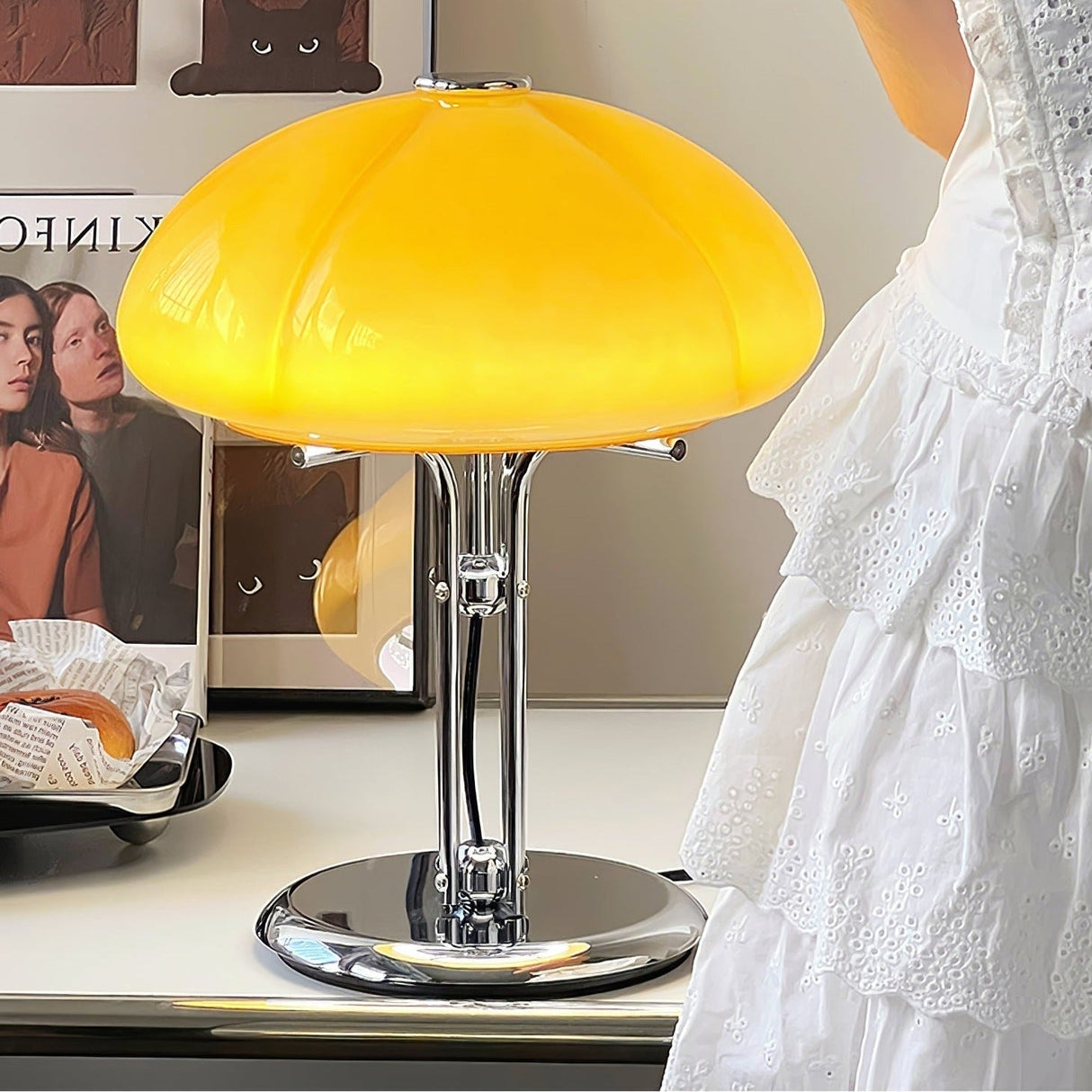 Bauhaus Table Lamp Amber Glass Dome Shade - Product detail 12