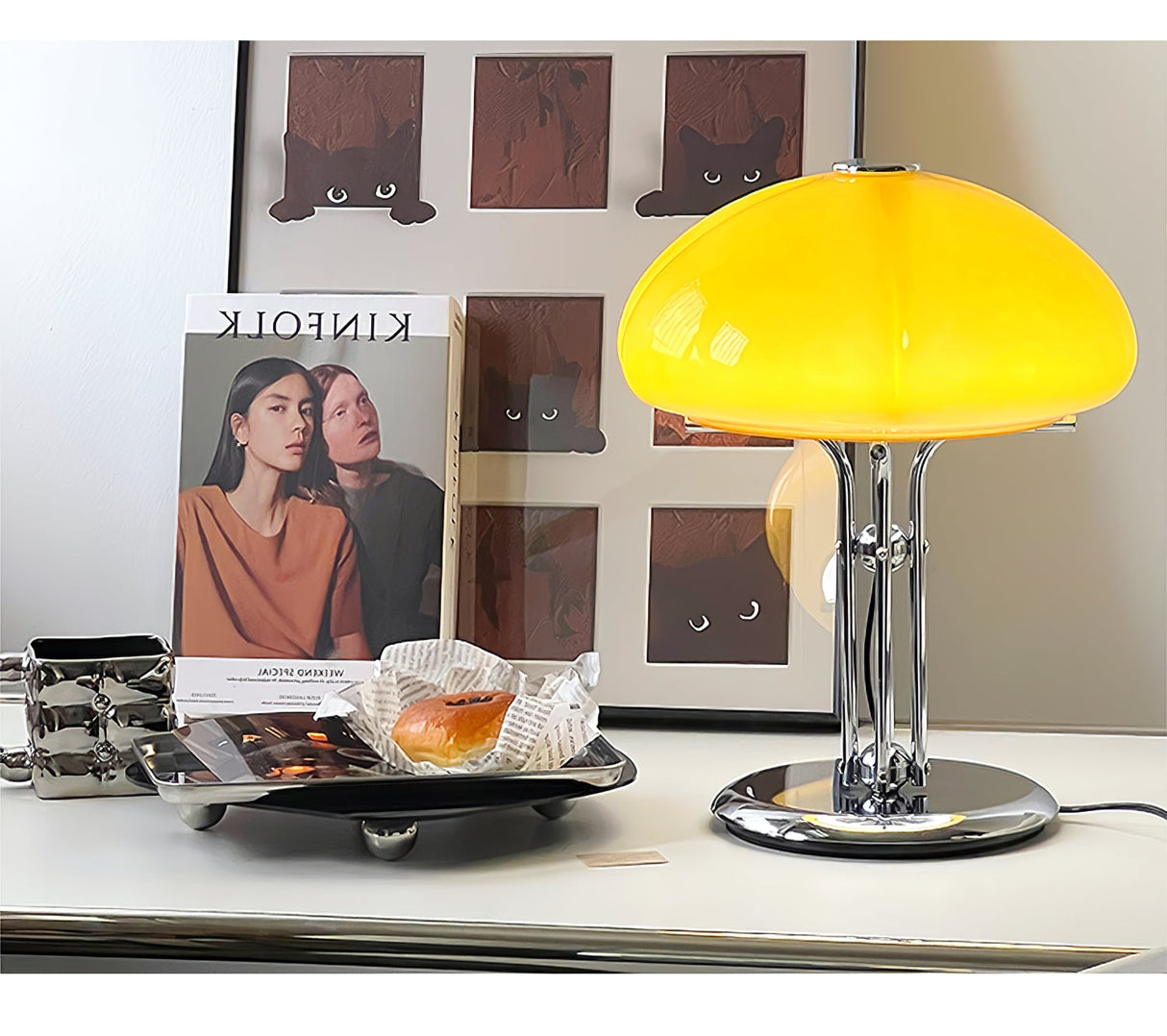 Bauhaus Table Lamp Amber Glass Dome Shade - Product detail 7