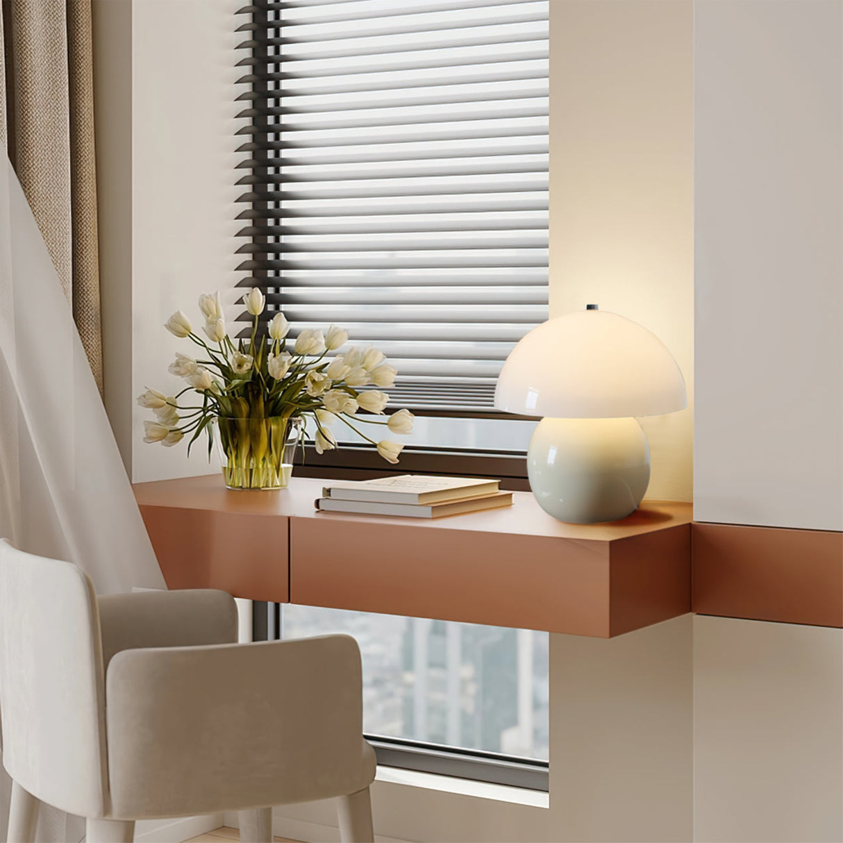 Retro Mushroom Table Lamp Ceramic Orange Dome Design - Product detail 6