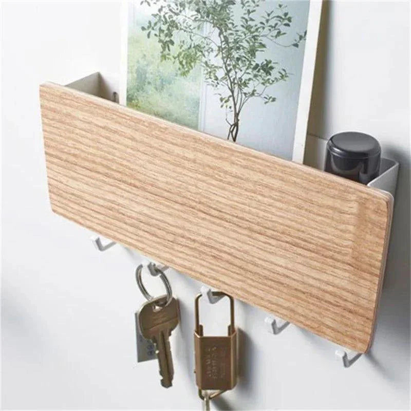 Wall Key Holder Bamboo Wood 5-Hook Organizer - Product detail 5