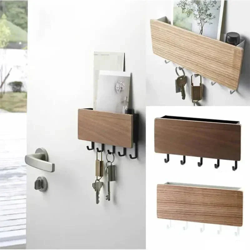 Wall Key Holder Bamboo Wood 5-Hook Organizer - Product detail 4