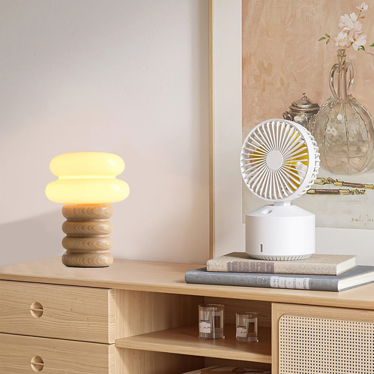 Modern Table Lamp Ash Wood Base with Glass Shade - Product detail 17